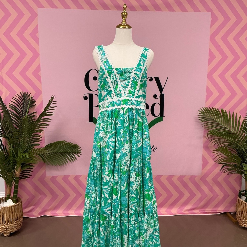 Lilly Pulitzer Green Floral Dress with Lace